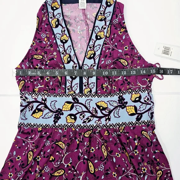 Wisp Ryenne Jersey Women's Purple Floral Print V-Neck Sleeveless Dress Size 2 - Picture 13 of 16